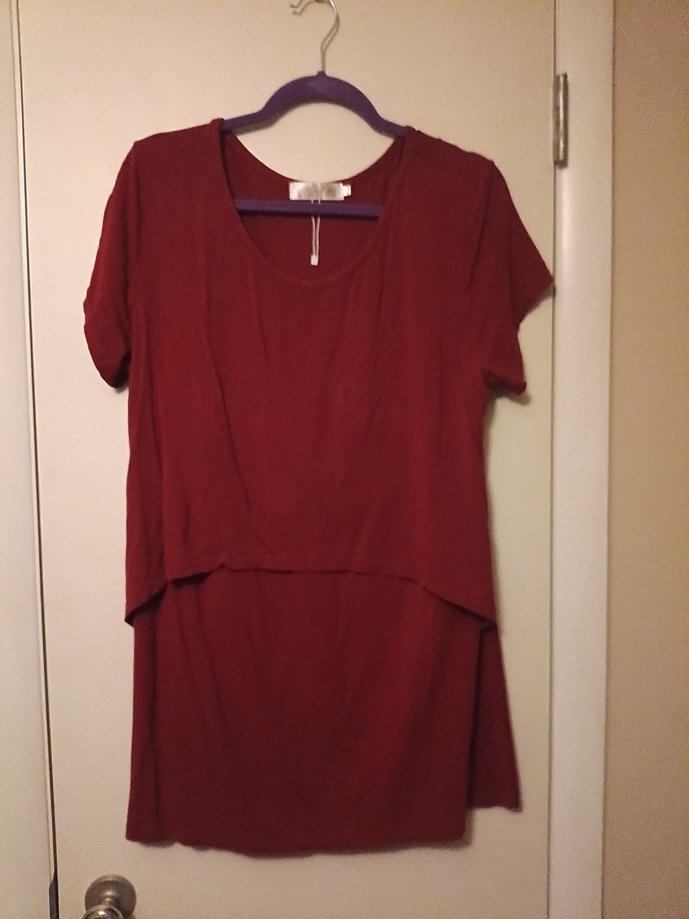 Latched Mama Layered Short Sleeve Tunic - Burgundy